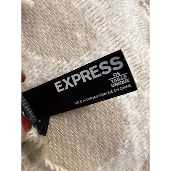 Express Neutral Blanket Scarf Fringe Large Cream Tan Geometric Excellent 31x78 - Picture 3 of 5